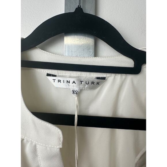 NEW $228 Trina Turk Women XS Ivory Azalea Stretch Billowy-Sleeve Blouse Top A57 - Picture 2 of 7